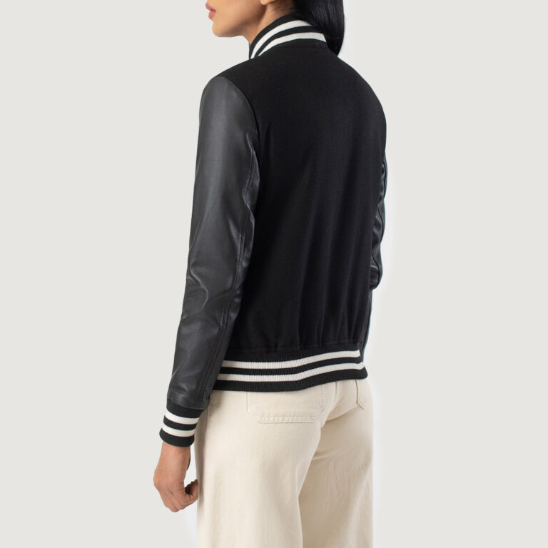 Womens Savant Black Hybrid Varsity Jacket Tilted Back-8-1686936286368
